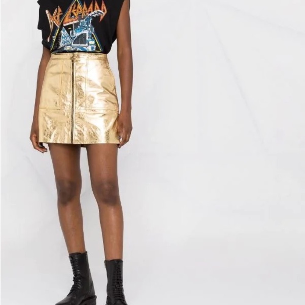 Pinko gold metallic mini skirt, zipper, size S, Emily in Paris style.
